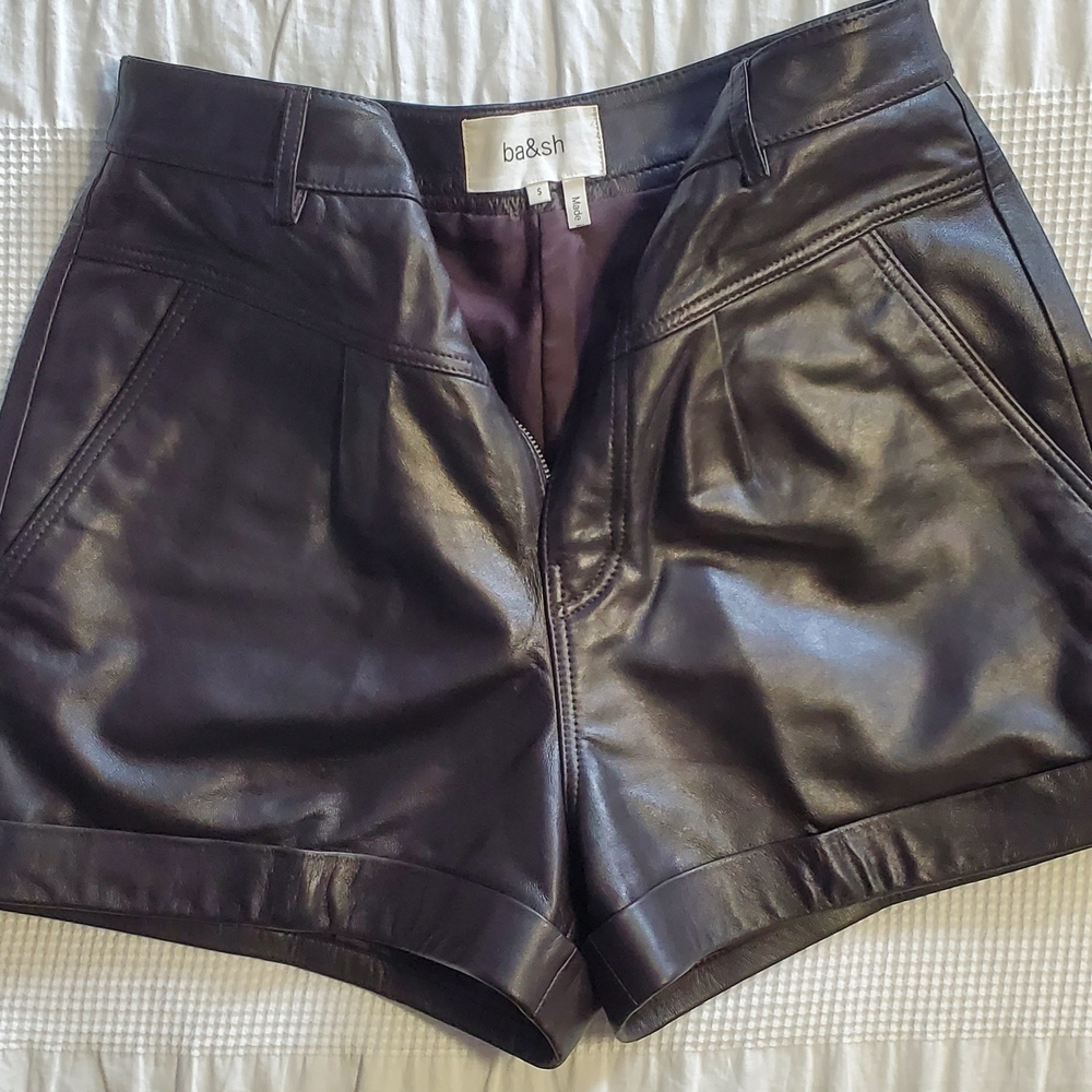 ba&sh Women's Dark Leather High Waist Shorts